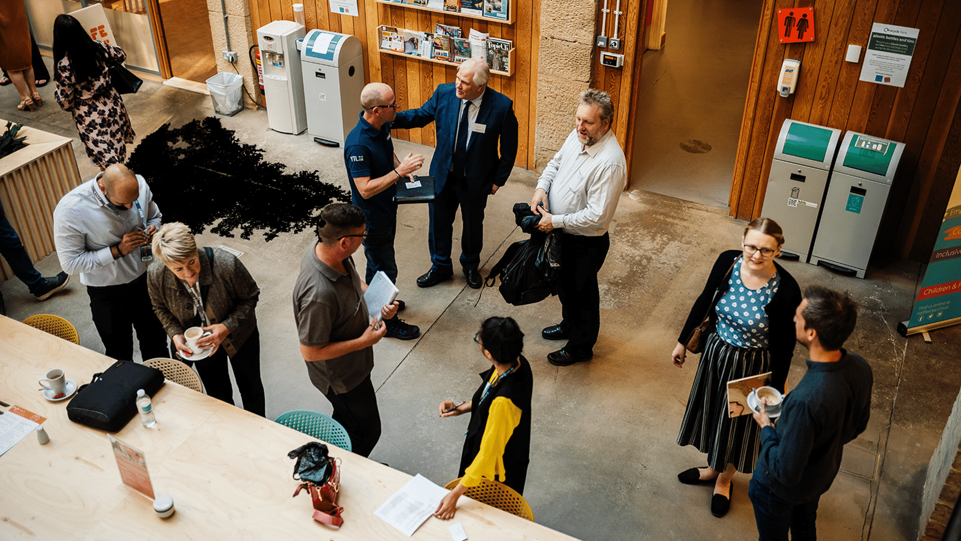 Interior of people chatting and connecting at an event at Elsie Whiteley Innovation Centre.